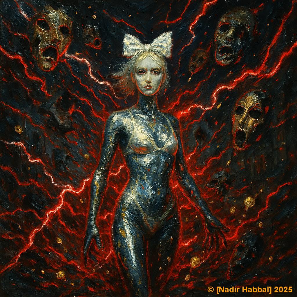 An_oil_painting_in_Gothic_and_Dadaism_styles_depic