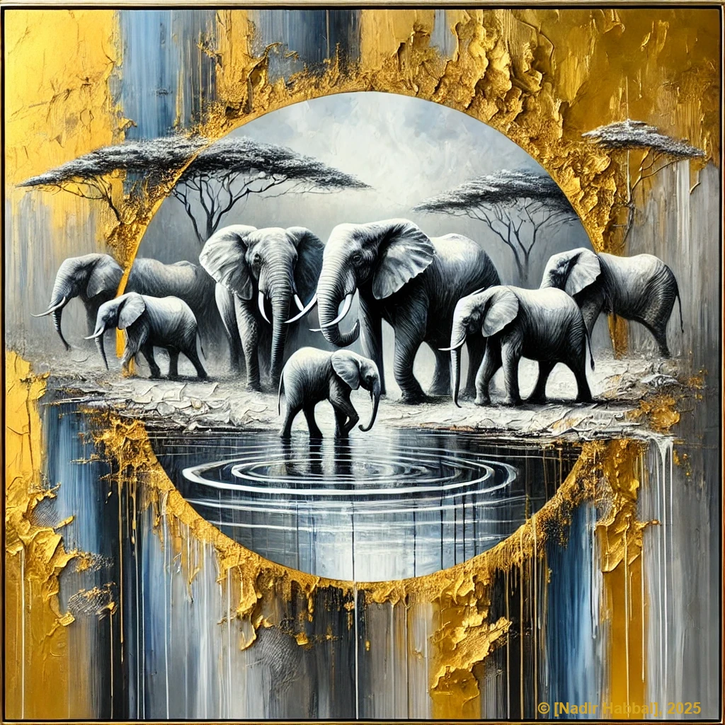 moderne Malerei-Sanfte Giganten im Goldlicht